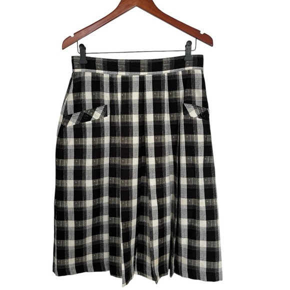 Vintage Preppy Plaid Black and White Skirt pleated skirt with pockets size small - Picture 1 of 6